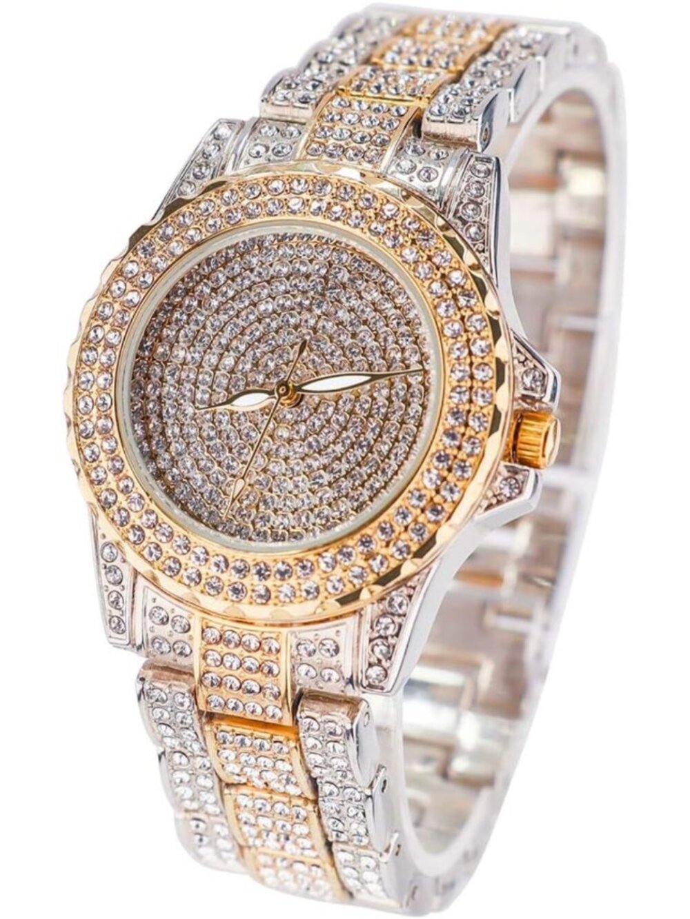 Luxury Round Women’s Watch with Crystal Rhinestones, Iced Out Stainless Steel